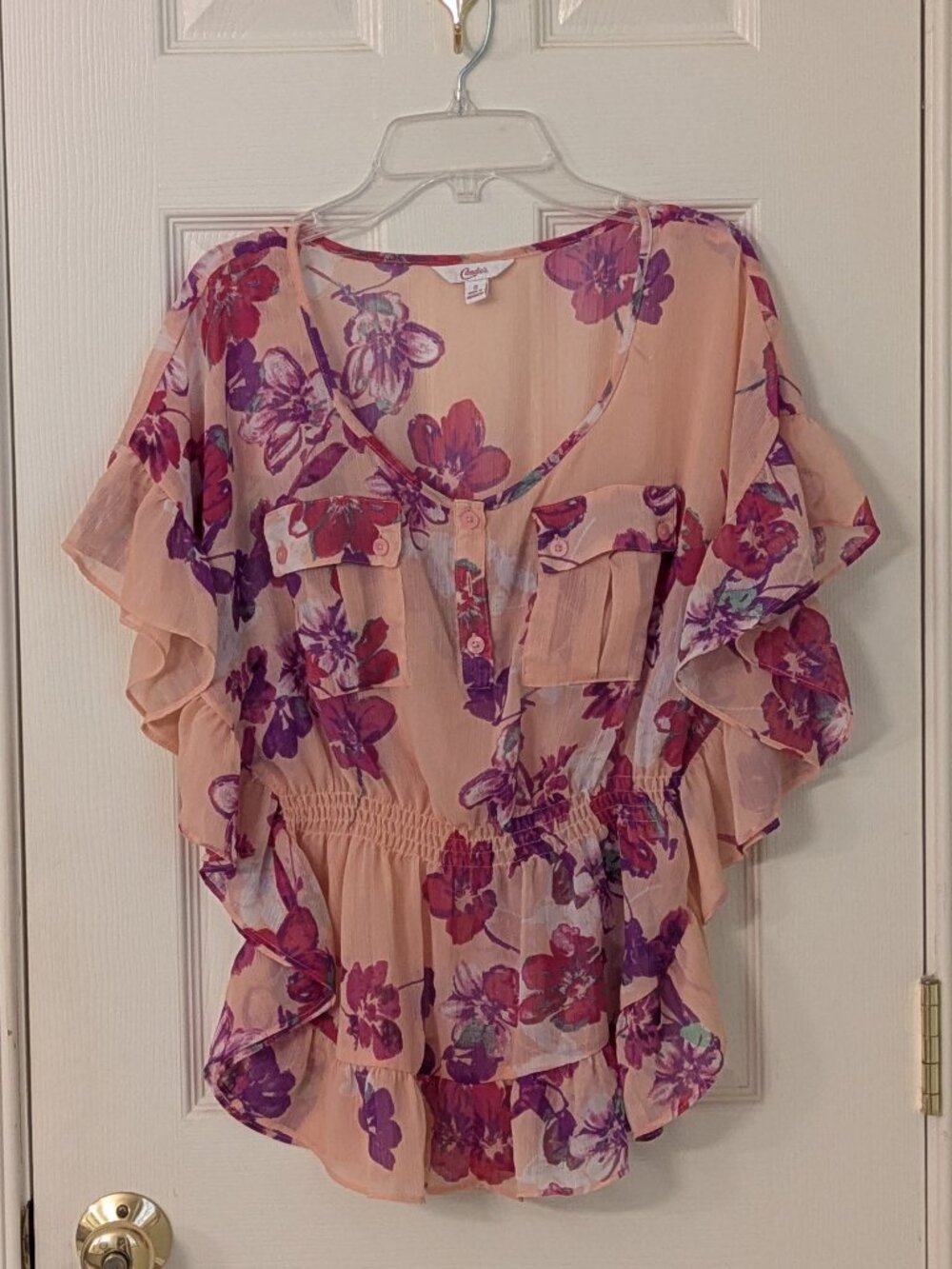 Candie's Pink Floral Ruffle Peplum Blouse
